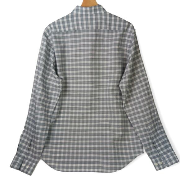 Theory SZ L Men's Zack_Bowrey Gray/White Check Linen Blend Shirt - Picture 5 of 7